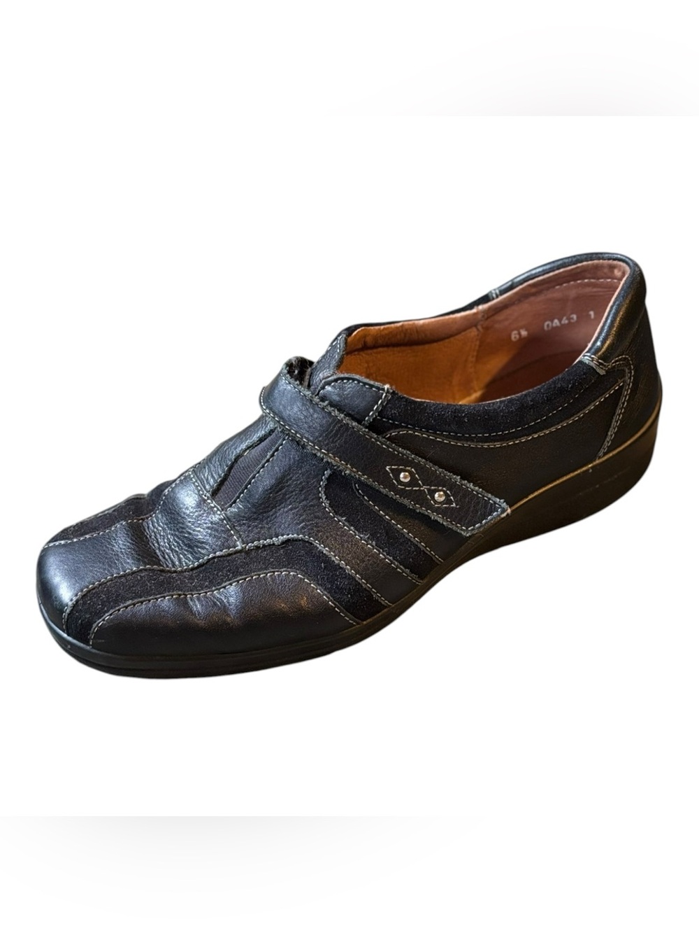 Simona Black Leather Comfort Shoes Square Toe Slip-On Womens Size 6.5 Orthopedic